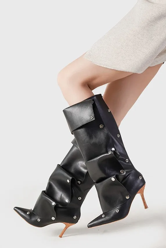 Isabela Appliqu Ruched  Knee-high boots - Black