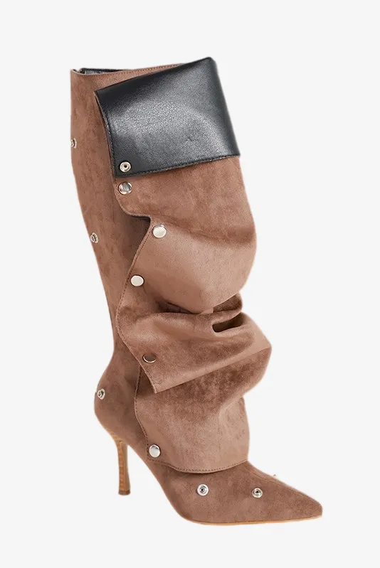 Isabela Appliqu Ruched  Knee-high boots - Brown