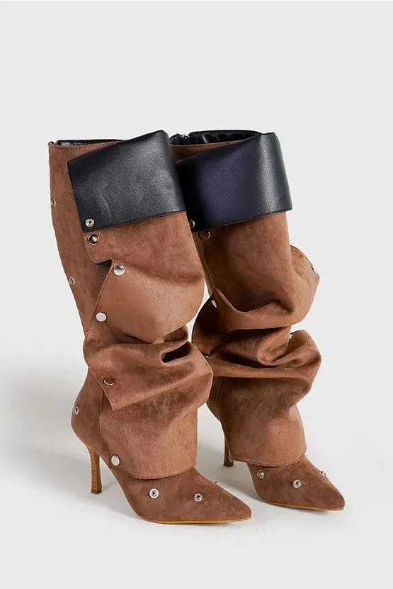 Isabela Appliqu Ruched  Knee-high boots - Brown