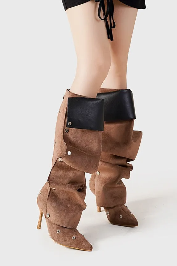 Isabela Appliqu Ruched  Knee-high boots - Brown
