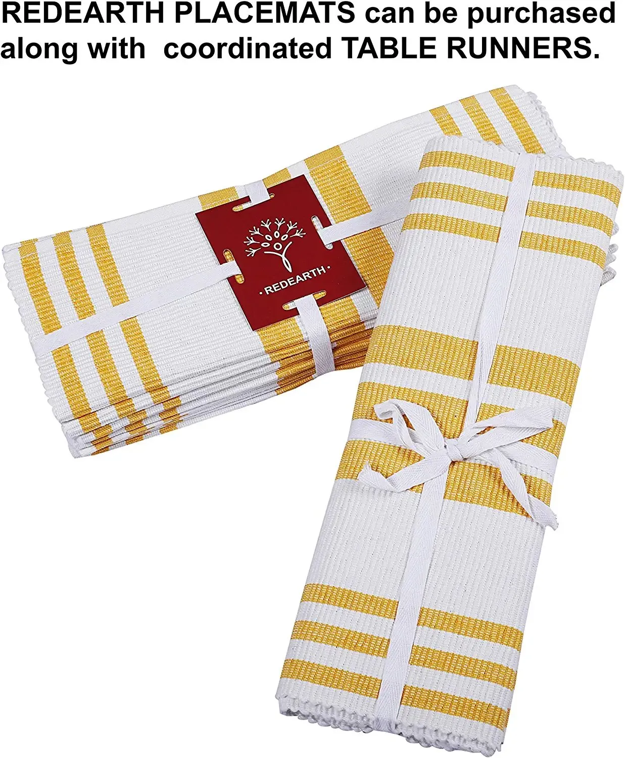  REDEARTH  Placemats-Yarn Dyed Ribbed Woven Table Linen for Square, Round, Rectangle Dining Table, Coffee Table, Console, Dresser; 100% Cotton (14x20"; Mustard) Set of 6