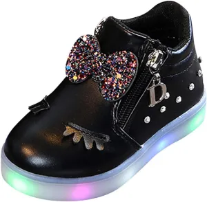 Toddler Girls hinestone Light Up Sneaker High Top Slip On Rubber Bottom Zipper Cute Fashion Baby Dressing Shoes Girl