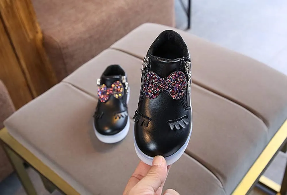 Toddler Girls hinestone Light Up Sneaker High Top Slip On Rubber Bottom Zipper Cute Fashion Baby Dressing Shoes Girl
